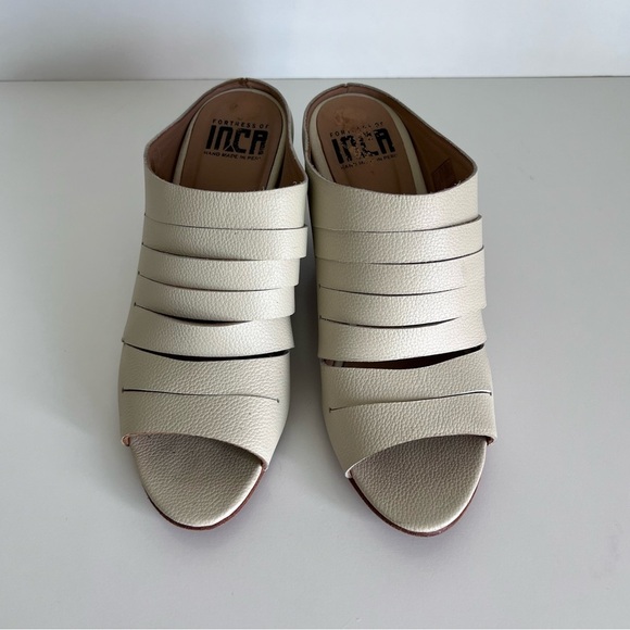 FORTRESS OF INCA Gaby Ivory Leather Mules Heels Sandals - Picture 5 of 8